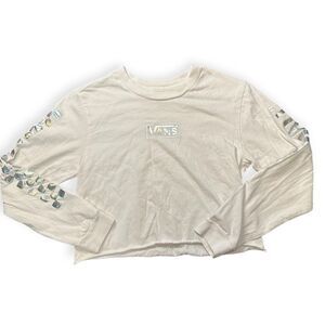 VANS Women’s White Long Sleeve Holographic Logo Cropped Tee Size Small